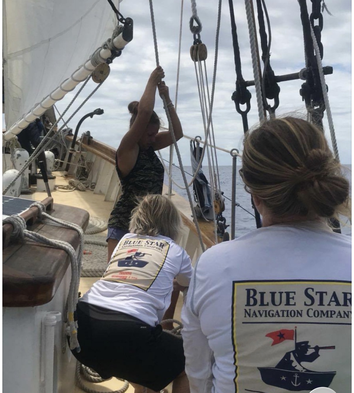 Trainees handling lines aboard Schooner RUTH under the guidance of the crew