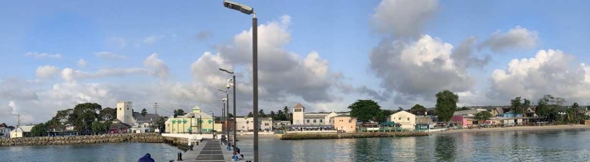 The Barbados waterfront and jetty seen from the water