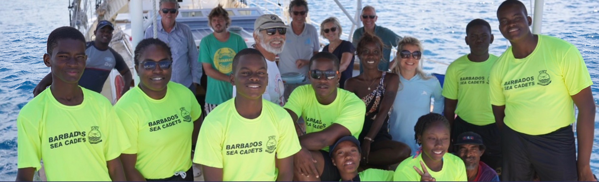 Barbados Sea Cadets and crew aboard Schooner RUTH in yellow shirts